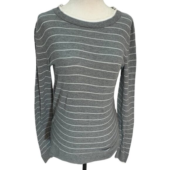 𝅺banana Republic Factory🖤Cotton Blend Striped Grey Crew Neck Sweater XS - Picture 2 of 9